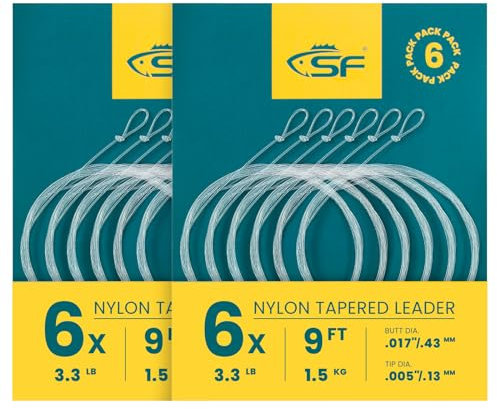 SF Vorfach aus Nylon, vorgebundene Schlaufen, zum Fliegenfischen, Forellenvorfach, Vorfachschnur, 2,3 m-6X, 12 Stück