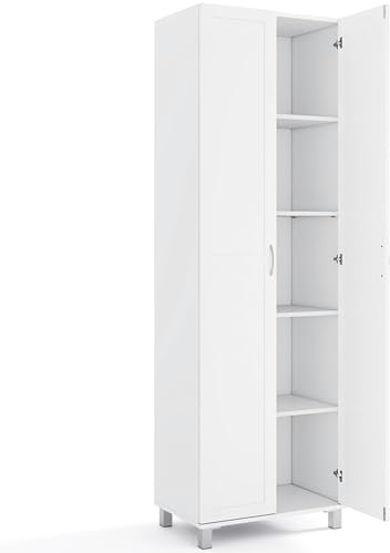 TANGZON 187cm Tall Kitchen Cupboard, 5-Tier Pantry Storage Cabinet | 2 Doors, Adjustable Shelves, Soft Close Hinges, Anti-Tip Kit, Freestanding Tall Sideboard for Kitchen Dining Living Room