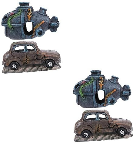 ABOOFAN 4stücke Aquarium Dekoration Cartoon Baumstamm Boot Wasserdichtes Harz Ornament Für Aquarium Lebendige Landschaftsgestaltung Kreatives Fisch Tank Zubehör