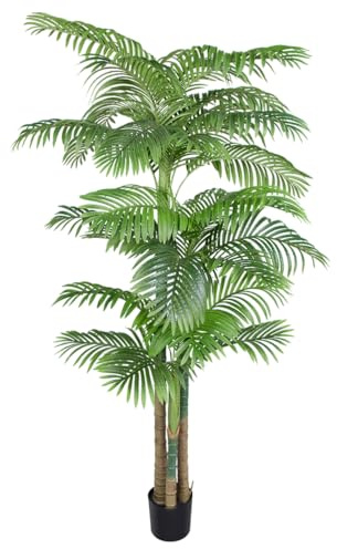 AnTing 7.5ft Tall Triple Golden Cane Palm Artificial Tree Palm Silk Tree in Plastic Sturdy Pot Large Fake Tropical Palm Plants for Indoor Outdoor Office House Living Room Home Decor