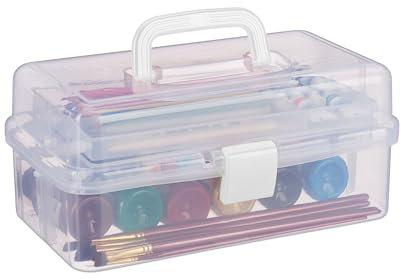 Relaxdays Aufbewahrungsbox 9 Fächer, Sortierbox Bastelmaterial, Nähzeug, HxBxT: 14,5 x 33 x 19 cm, transparent/weiß