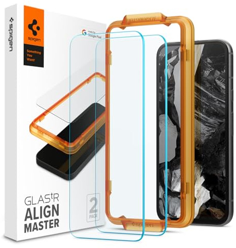 Spigen Alignmaster Schutzfolie [2 Stück] für Google Pixel 8a | Volle Abdeckung, Kratzfest, Hochauflösend, Kristallklar, Hüllenfreundlich, 9H Härte Folie