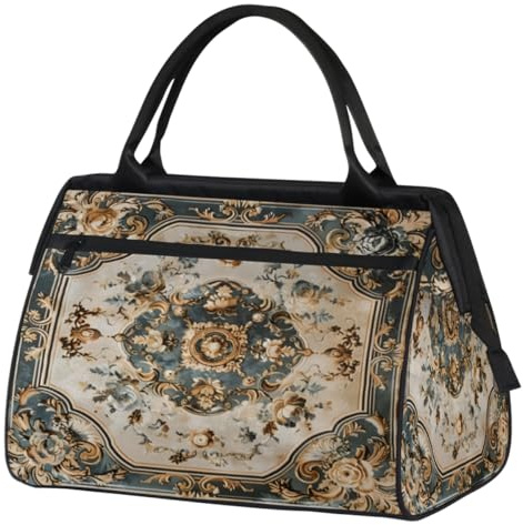 Duffel Bags Gym Bag for Women Men, Travel Duffel Bag with Trolley Sleeve, Waterproof Sports Gym Bag Weekender Overnight Bag Carry On Tote Bag for Gym Travel Sport, Tile Flowers Ornament Pattern