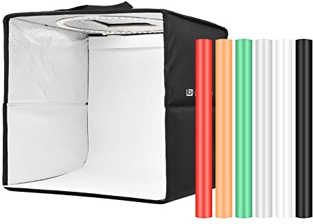 HUIOP 30 cm/ 11,8 tum vikbart LED-ljus tält bärbar surfplatta fotostudio ljuslåda 128 st LED-pärlor tvåfärgad justerbar temperatur ljusstyrka med 6 st bakluckor färg