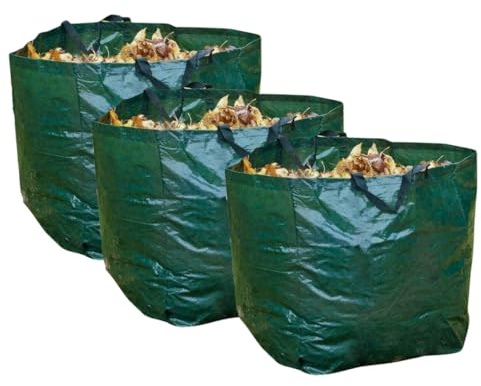 ADEPTNA Set of 3 Large Heavy Duty 150 Litre Garden Bags - Showerproof, Reusable, with Handles - Perfect for Leaves, Rubbish, and Garden Waste