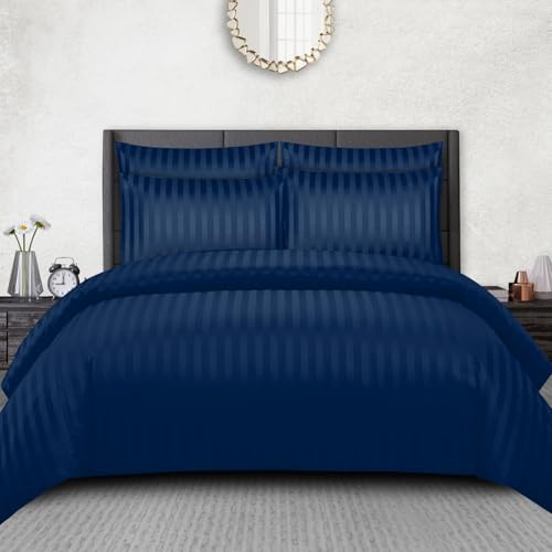 Pamposh Satin Stripe Double Duvet Set - Premium Hotel Quality Quilt Cover Bedding Sets - Hypoallergenic Ultra Soft Microfiber Bed Linen