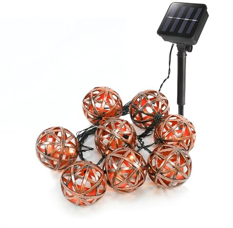 Esotec Solar Lichterkette Outdoor Gartenbeleuchtung Valerie warmweiß 103017 | Solar Lichterkette Outdoor, 8 LEDs, kupfer/gold, warmweiß 2500K, bis 8Std, 4m Gesamtlänge, NiMH Akku wechselbar, IP44