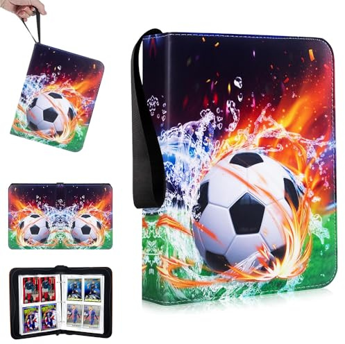 Abiemuce 50 Seiten 400 Karten Sammelalbum Fußball Karten Wasserdicht PU | Tragbar Große Sammelkarten Album mit Reißverschluss und Griffschlaufe Fußball Sammelalbum Album Groß Sport Karten Heft