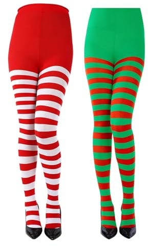 2 piezas de disfraz de amigo el elfo, medias blancas, verdes y rojas para mujer del Reino Unido, leggings de Navidad de talla grande, medias a rayas, accesorios de disfraz para adultos, vestidos,