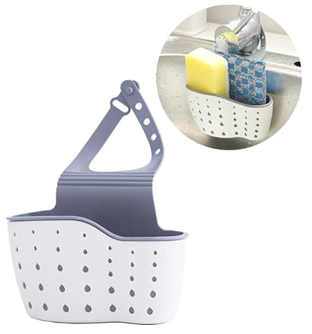 SZJLDS Schwammhalter Küche - Spülbecken-Korb für Wasserhahn, Multifunktionaler Hängender Aufbewahrungskorb für Spülschwamm, Lappen und Bürsten (Weiß)