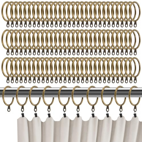 HEIHAK 100 PCS Antique Bronze Curtain Rings, 38mm Internal Diameter Metal Brass Curtain Pole Rings, Heavy Duty Hanging Ring for Shower Curtains, Window Rods