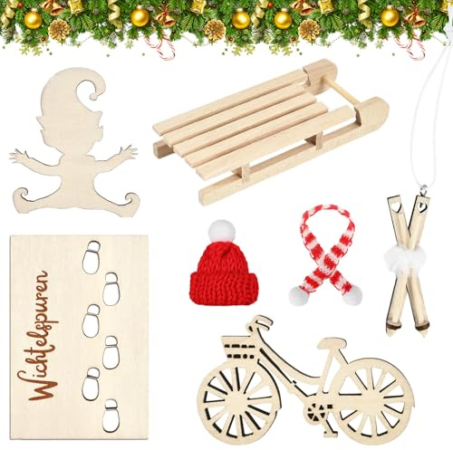 7 Stück Wichteltür Set, Wichtel Zubehör, Wichtel Zubehör Weihnachten, Wichtel Fußabdrücke, Wichtel Schablone, Wichtelschablone Fußabdrücke