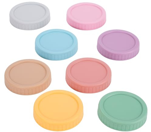 CHEFBEE Wide Mouth Mason Jar Lids - 8PCS Colored, Leak Proof, Silicone Ring, Polypropylene, Multicolored, Perfect for Ball, Kerr Jars | with Silicone Rings, Airtight Seal, Fit for Ball, Kerr and More, Reusable Jars Accessories, Dishwasher Safe