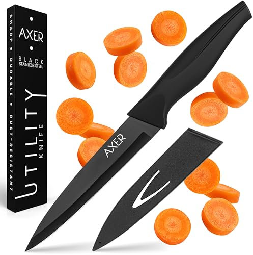 Axer Allzweckmesser 12cm - Profi Küchenmesser Scharf - Scharfe Messer Küche - Schneidemesser - Kitchen Knife - Küchen Messer Scharf - Scharfes Küchenmesser, Schwarz