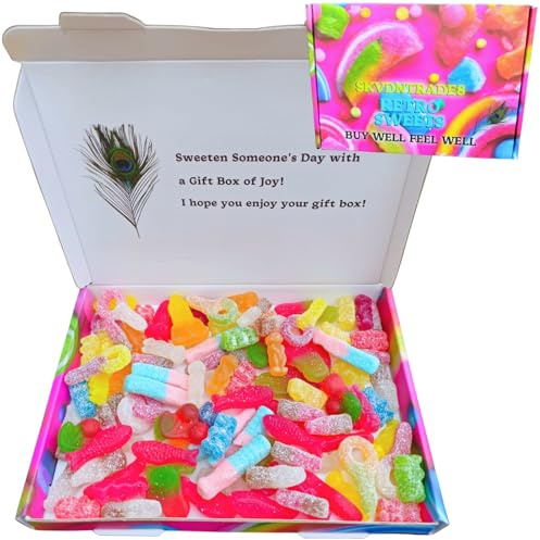 SKVDNTRADE8 Pick & Mix Sweets Gift Box - - Large Vegan Retro Candy Hamper for Birthdays, Christmas, Kids & Adults, Fizzy & Gummy Assortment (Fizzy and Gummies)