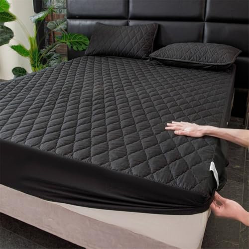 AMDXD 180x200cm Bettlaken rutschfest, Spannbettlaken Topper Einfarbig Schwarz Faltenresistent und Ausbleichen, Polyester Baumwolle Tagesdecken Unterbett als Schutz für Boxspringbett & Topper