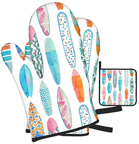 Topflappen Und Topflappen Set Von 4 Surfbretter-Muster Grillhandschuhe Weiches Topfpads Wasserfeste Topfhandschuhe, Für BBQ, Küche, Grillen