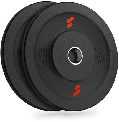 Sportstech WP100 20kg Hantelscheiben Set für Zuhause, je 2 x 5, 10, 15, 20 kg Gewichte, 55mm Bohrung, Gewichtsscheiben, Deutsche Qualitätsmarke, Olympic Weight Plates, Gummierter Stahl (2 x 10 kg)