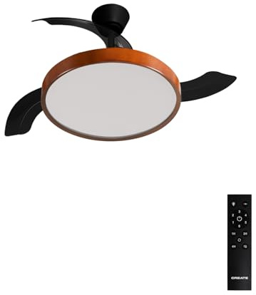 CREATE / WIND CLEAR STUDIO M/Deckenventilator mit Beleuchtung Schwarz Dunkelholzflügel mit Fernbedienung / 40W, Timer, Ø108 cm, einziehbare Flügel, 3 LED-Temperaturen, Sommer-Winterbetrieb
