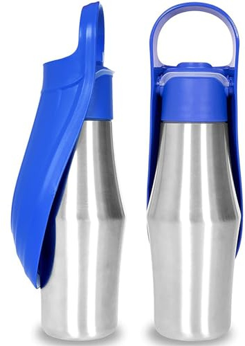 PZCC Bouteille d'eau pour Chien 750ML, Gourde Chien Promenade, Isotherme Bouteille d'eau, Pliable, Portable Acier Inoxydable 304 Bol d'eau Chat, pour Le Camping Le Randonnée (Bleu, 750 ML)
