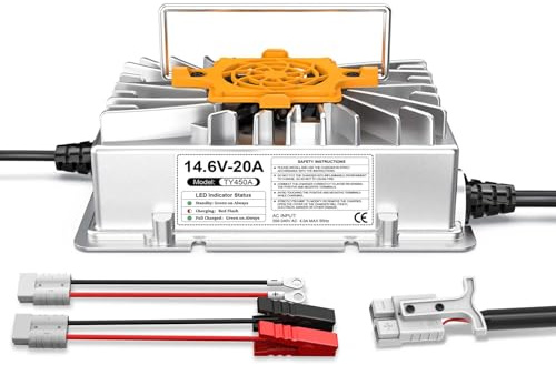 14,6V 20A LiFePO4 Lithium Batterie Ladegerät, LiFePO4 Ladegerät 12V für Lithium Ionen Batterie IP67 Wasserdicht mit Anderson Stecker