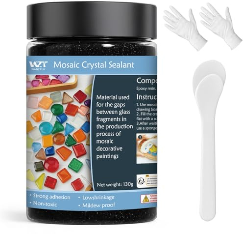 WAN2TLK Mosaic Crystal Grout 130g, Mosaic Tile Accessories, No Water Needed, Fast-Drying, Essential for Handmade Grouting, Mosaic Crystal Sealant for All Tiles & Surfaces (Black)
