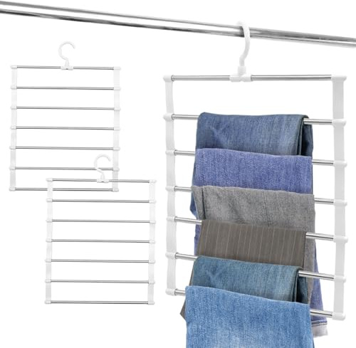 2 Piezas Perchas Pantalones Ahorra Espacio, 6 En 1 Perchas para Pantalones, Percha Multiple Extraible, Adecuado para Adultos, para Guardar Pantalones, Faldas, Bufandas Y Corbatas En Casa