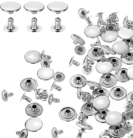 QUARKZMAN 200 Sets 10mm Leder Nieten Set, Einzelkappen Hohlnieten (Silber) | Kohlenstoffstahl Rundkopf, Snaps, röhrenförmige Metallstifte für Gürtel, Dekoration, Kleidung, DIY-Handwerk