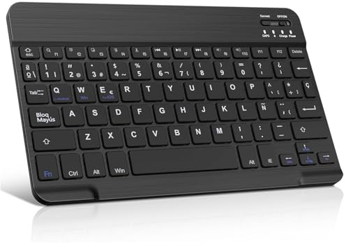 COSHANO Teclado Español Ñ Bluetooth Inalámbrico para iPad iOS/Tablet Android, Teclado Bluetooth de 10 Pulgadas Inalámbrico Portátil para Samsung/Huawei/Lenovo/Xiaomi- Negro Ultra-Slim
