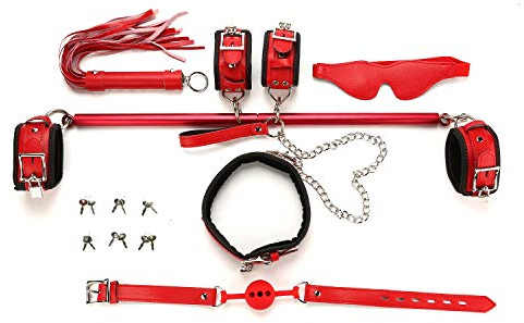 Adult Heavy Spreader Bars Duty Play Red Yoga Pilate Bar for Bedroom with 8 Pcs red Adjustable Straps Kit, Leg Spreader Bar for Bedroom Home, Training Fitness Gear Bars Sports Gym Training Kit