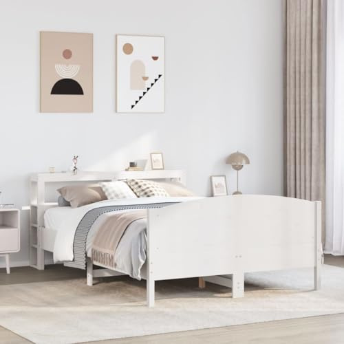 QZZCED Bettgestell aus massivem Kiefernholz mit Kopfteil und Lattenrost für Unterstützung und Atmungsaktivität, Bett im Landhausstil mit Aufbewahrung und Design