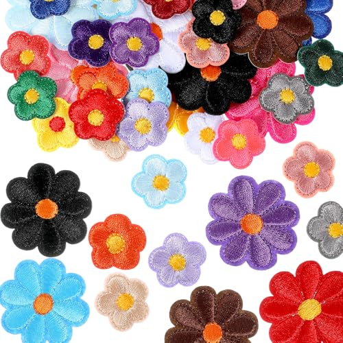 37 Pcs Daisy Flower Iron On Patches Cute Daisy Floral Embroidery Applique Patch Sew On Embroidered Sewing Repair Patch for DIY Hats Clothes Jeans Jackets Bags Shoes Decoration (Multicolor)