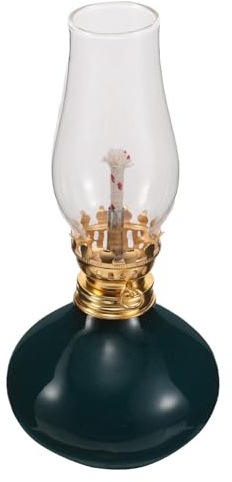 Cabilock Lampe à Huile en Verre Vintage avec Base en Céramique Verte Effet Four, Lampe à Pétrole Ancienne Coupe-Vent, Éclairage D’Ambiance pour Intérieur, Lanterne Tempête Décoration Rétro
