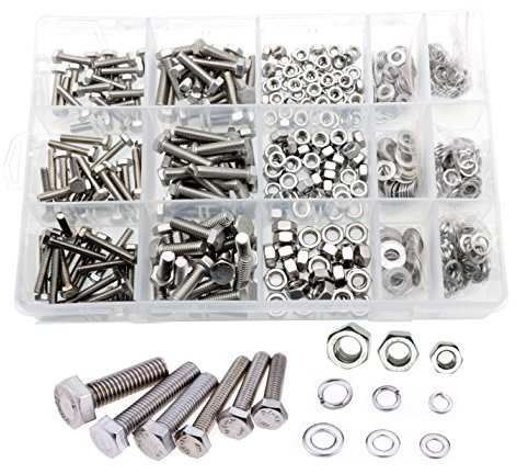 VAPKER - Kit surtido de 550 piezas; tornillos, tuercas, arandelas, pernos de bloqueo y tuercas de acero inoxidable con cabeza hexagonal plana M4 M5 M6