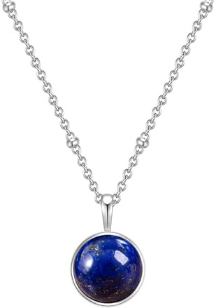 GLANZSTÜCKE MÜNCHEN Damen-Halskette 925/- Sterling Silber mit Edelstein-Anhänger Lapislazuli blau - Edelsteinkette für Frauen Heilsteine Lapis-lazuli
