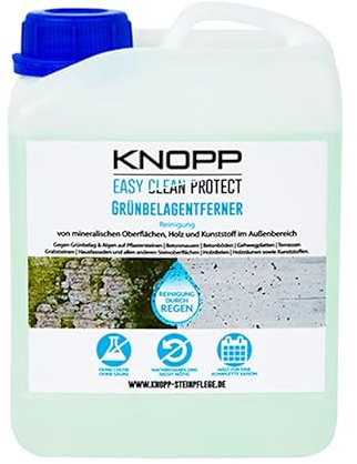 KNOPP Grünbelagentferner, Algen- und Moosentferner, Algenvernichter, ideal auch für Holz und Kunststoff, gebrauchsfertig, 2l Nachfüllpack