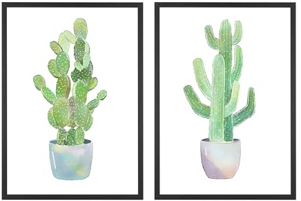 Din A4 Kunstdruck ungerahmt 2er Set - Kaktus Sukkulenten Cactus Grafik Natur Topfpflanze Druck Poster Bild