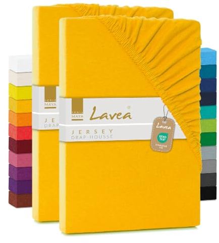 2er Set Spannbettlaken - Serie Maya Doppelpack Spannbetttuch für Matratzen bis 20cm - 90x200cm | 100x200cm, Goldgelb, 100% Baumwolle, hochwertige Verarbeitung, mit Gummizug