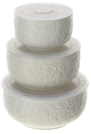 Hervit Set 3 Contenitori in Porcellana con Tulipani e Coperchio salva Freschezza - Scatola Regalo - 4 Dimensioni - Barattoli Alimenti, Microonde, Bomboniera, Regalo, Arredo Casa Cucina - Ø10/13/15,5