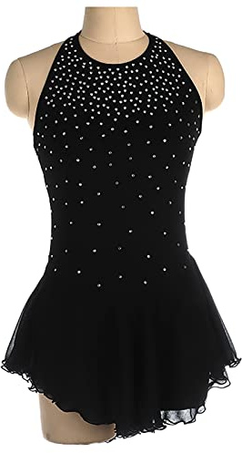 Youthful flying Maillot de Patinaje Artístico para Mujer Sin Manga Vestido Brillante de Danza Leotardo Gimnasia Disfraz(Size:3XS/110,Color:Negro)