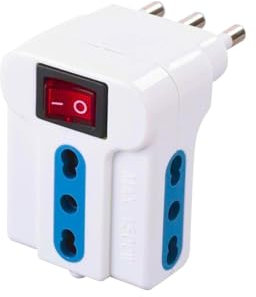 Prometeo Electronics Adattatore piatto salvaspazio e interruttore con 3 prese bipasso e spina 16A Max 1500W