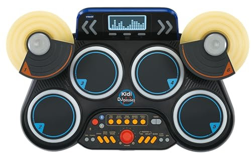 VTech Kidi DJ Drums, Light-up Electronic Drum Kit for Kids, with 4 Drums, 2 Cymbals, Drum Sticks, Bluetooth, Coach Mode and More, Music Toy for Ages 5, 6, 7Plus Years, English Version