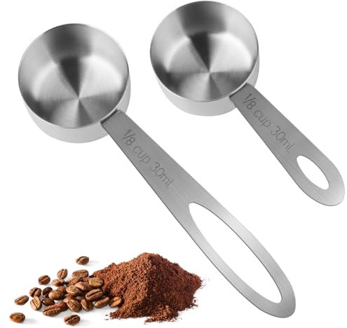 2 Stück 1/8 Messlöffel Set Edelstahl,30 ml Schaufel,Löffel mit kurzer langem Griff,Premium Heavy Duty Mess-löffel Becher Set,Kleine Esslöffel mit Metric,für Kanister,Kaffee,flüssigen