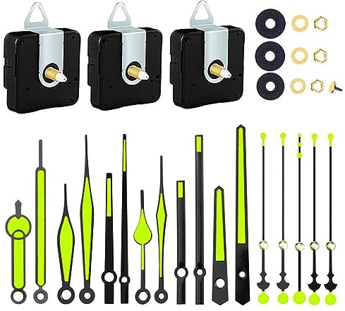 Giyofom Quarz-Uhrwerk-Mechanismus-Teile mit 6 Arten leuchtender Zeiger, schwarz + fluoreszierendes grünes Uhrwerk-Set, Uhr-Zubehör für Uhren-Reparatur, 3 Stück, siehe abbildung, Modern und