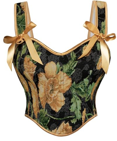 Scarlet Darkness Renaissance Corset Tops for Women Sweetheart Neckline Fishbone Bodice Floral Corset with Zipper Black Size 8