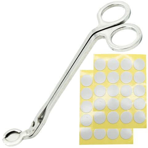 AMANDELIZABE Coupe-mèches pour bougies en acier inoxydable coupe-bordures pour lampe à huile, accessoires pour bougies, coupeur, ciseaux - 17,8 cm avec 2 autocollants pour bougies