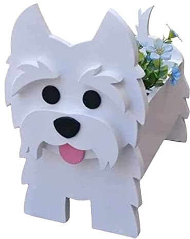 HUIBBGO Cute Dog Flower Pots Outdoor, Animal Shaped Planter, Wooden Planter Boxes for Garden Flowers Succulent Planter, Home Garden Decoration