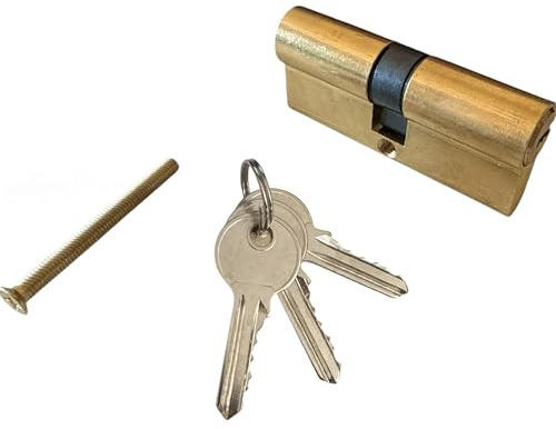 Serratura Cilindro di Sicurezza per Porte, 80mm, con 3 Chiavi, Lucchetto Cilindro Europeo Ottone Smerigliato,Euro Cilindro in Ottone (oro, 80)