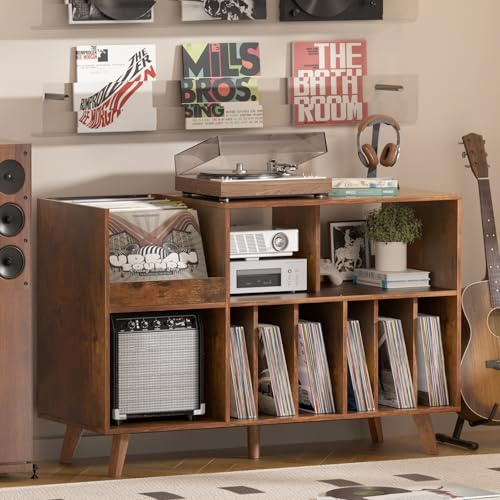 LELELINKY Large Record Player Stand, Turntable Stand with Storage, Vinyl Holder with Display Area, Record Player Table Holds Up to 450 Albums, Record Holder for Music Room Living Room