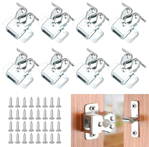 8 Pcs Double Roller Cabinet Catches, Cupboard Door Latches with Screws, Strong Hold Door Catch Hardware for Kitchen Cabinets, Closets & Drawers